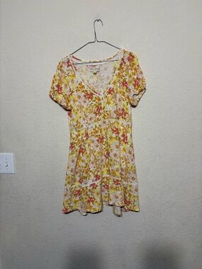 Idyllwind Yellow and Pink Floral V-Neck Mini Dress